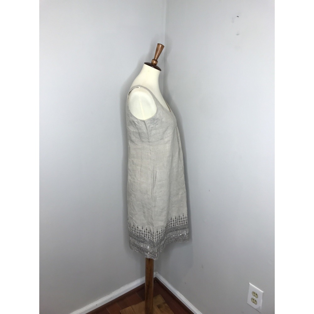 Eileen Fisher Linen Sleeveless Kneelength Summer‎ Dress Tan Sequin Size 4 - Picture 4 of 8